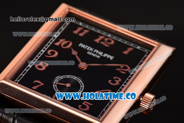 Patek Philippe Gondolo Miyota 1L45 Quartz Rose Gold Case with Black Dial and Arabic Numeral Markers - Click Image to Close
